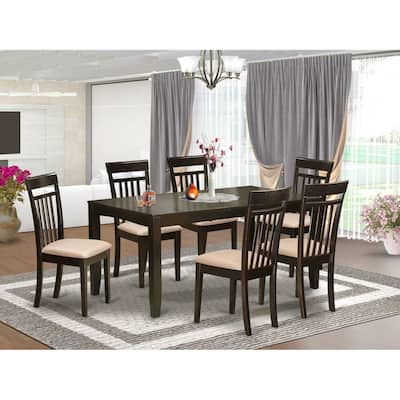 Solid Wood Dinette Set - 7 Piece Table & Chair Set - Cappuccino Finish - Kitchen Dining Room Furniture
