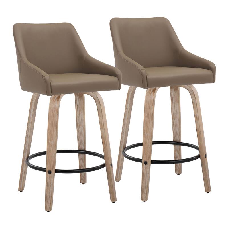 The Gray Barn Hadley 26" Fixed-Height Upholstered Counter Stool with Bent Wood Legs & Round Footrest (Set of 2)