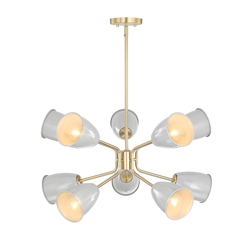 Biba 28.5 in. 10-Light Brushed Gold Modern Chandelier with Grey Sky Metal Shades