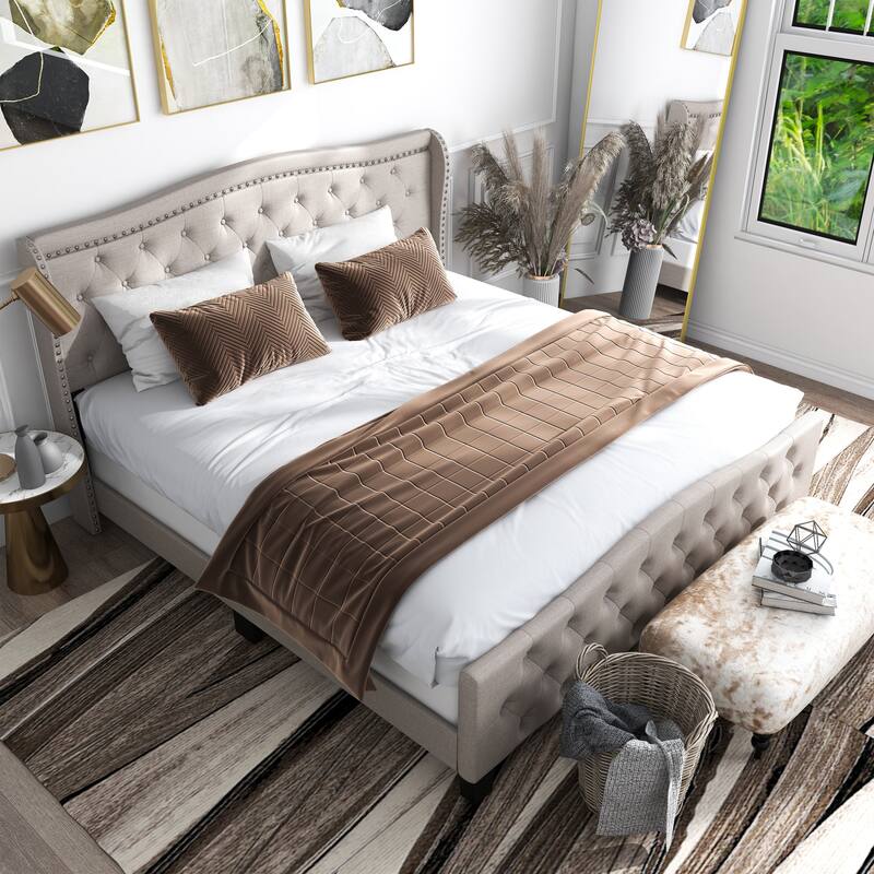 Furniture of America Sumala Modern Button Tufted Wood Panel Bed - Ivory - King