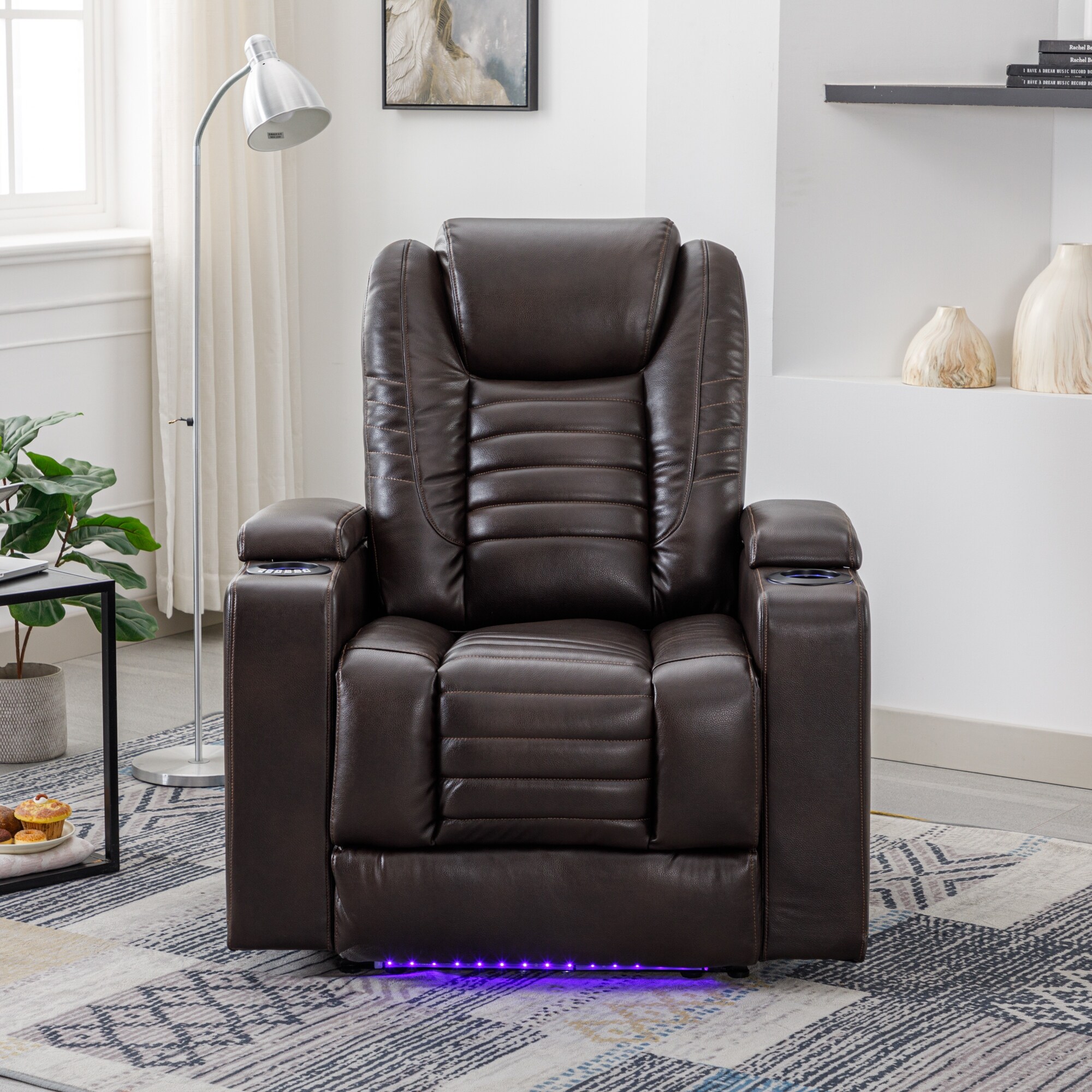 Light Grey Modern Leather Recliner with Storage