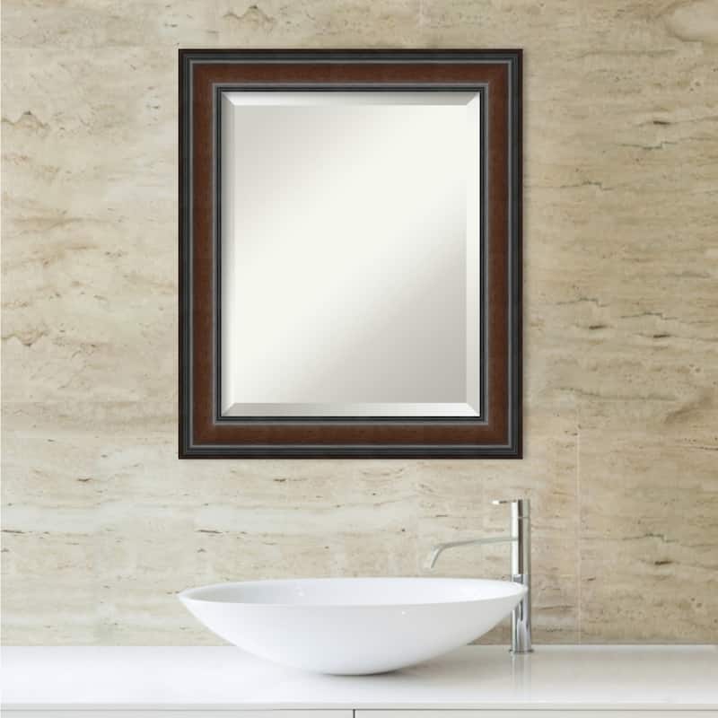 Beveled Wood Bathroom Wall Mirror - Cyprus Walnut Frame