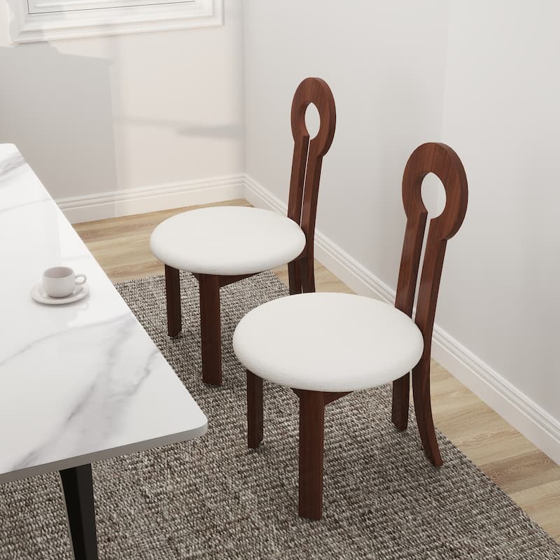 Vintage Rubber Solid Wood Dining Chair, Sheep Plush Dining Chair, Armless Dining Chair(Set Of 2)