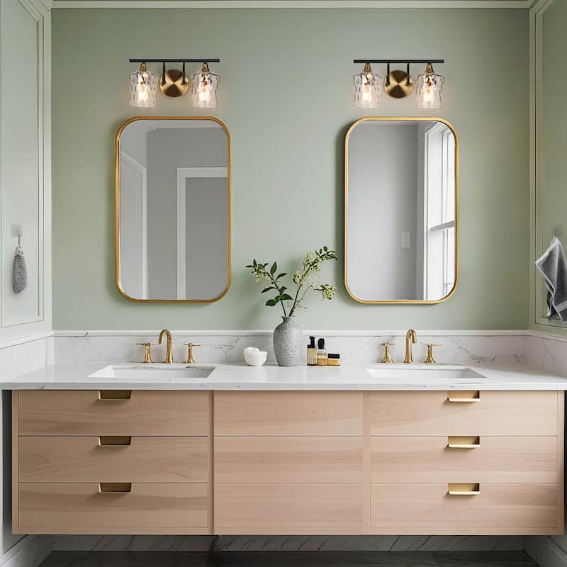Modern Black Gold Bathroom Vanity Light Hammered Glass Wall Sconces Lamps with 1/2/3/4 Lights