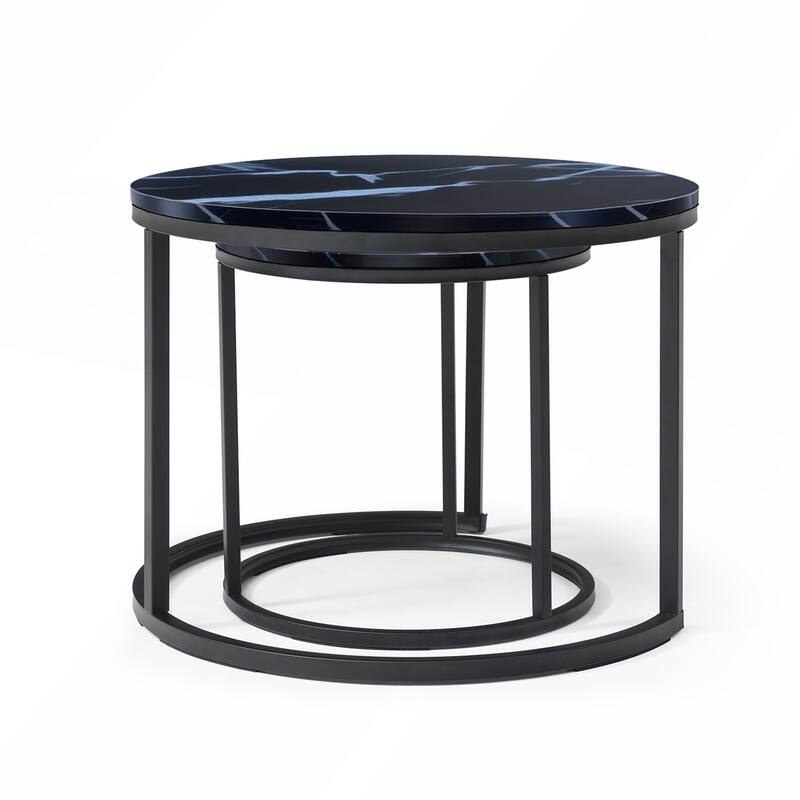 Set 2 Nesting Coffee Tables with Black Top and Frame