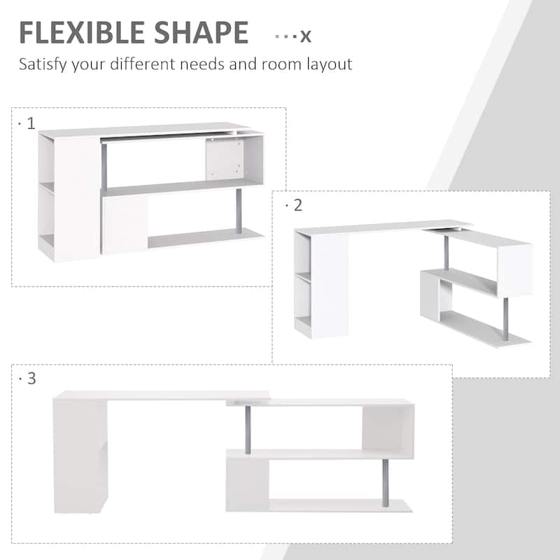 Modern L Shape Space Saving Corner Desk with Rotating Support and Extra Storage for Home Office or Study Area