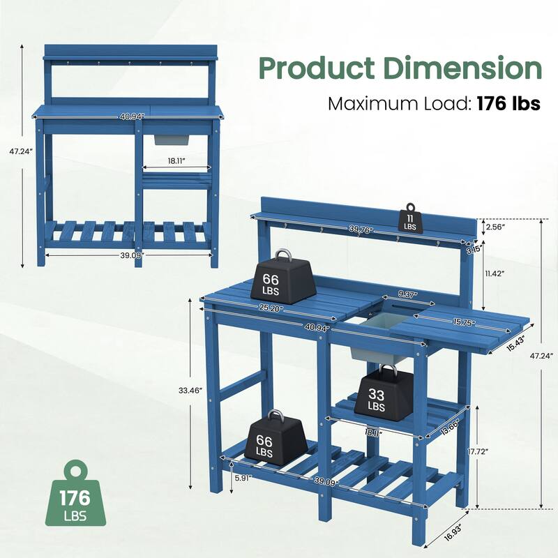 HDPE Patio Outdoor Potting Table, Versatile Gardening Planting Workbench