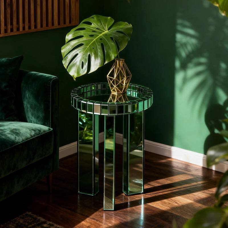 Modern Round Glass End Table with Tray Top