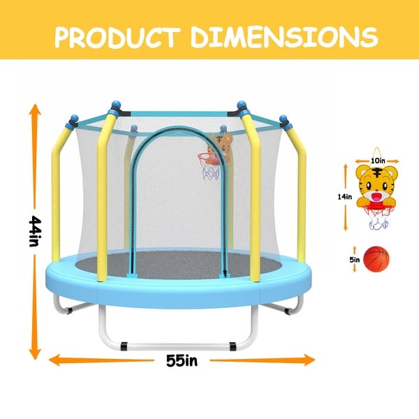 dimension image slide 0 of 3, 55'' Kids Trampoline with Basketball Hoop and Safety Enclosure