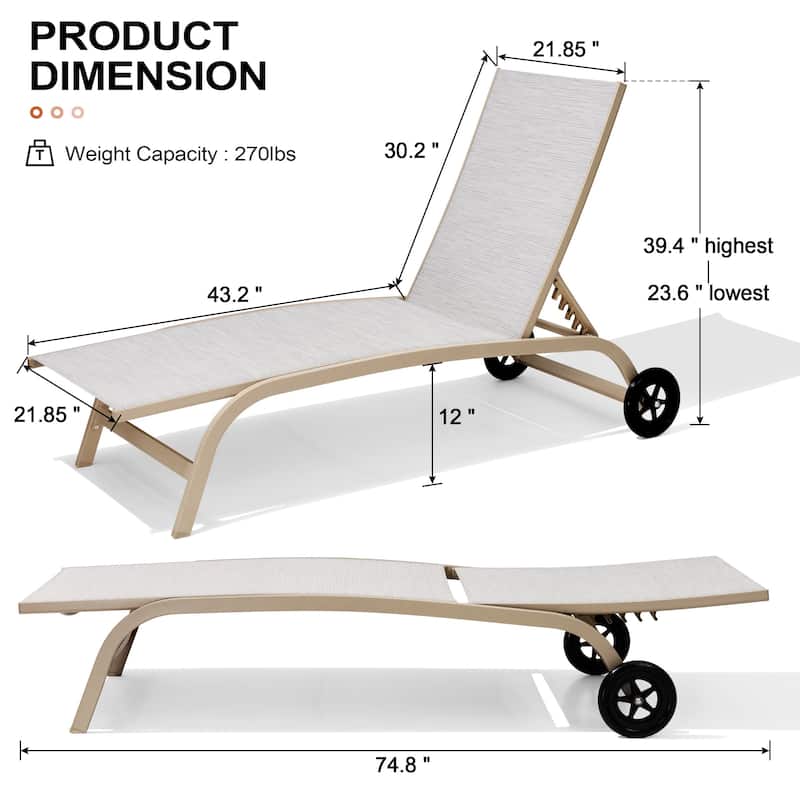 Crestlive Outdoor Adjustable Chaise Lounge Chairs with Wheels - See the Picture
