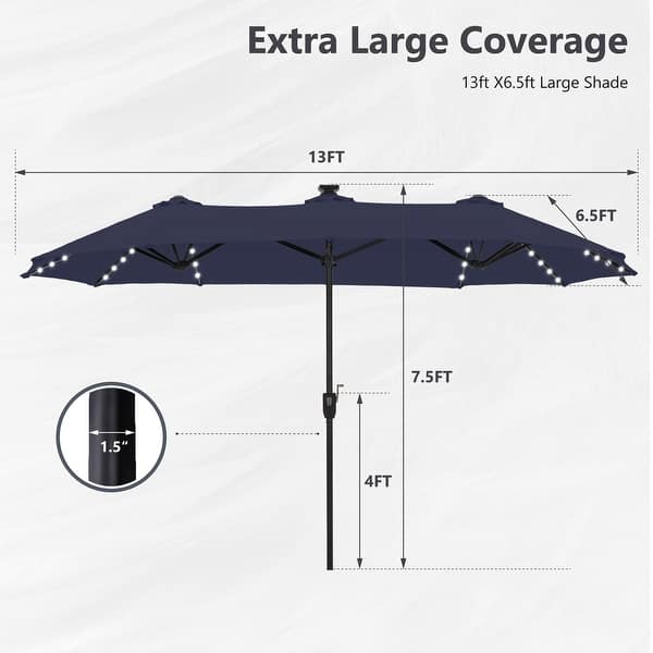 dimension image slide 4 of 5, MAISON ARTS 13ft Double -Sided Crank Patio Umbrella Extra Large with LED Colorful Lights