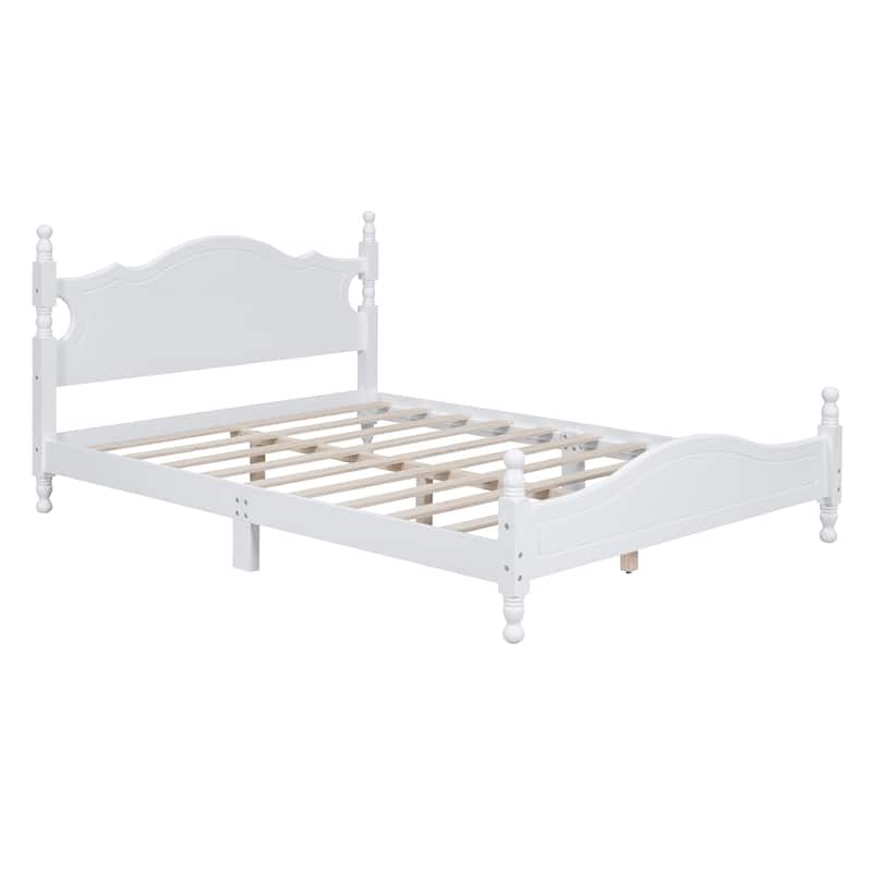 Queen Size Wood Platform Bed Frame, Retro Style Platform Bed with Wooden Slat Support