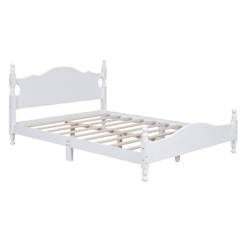Queen Retro Style Pine Wood Platform Bed Frame with Headboard, Footboard, Easy Assembly