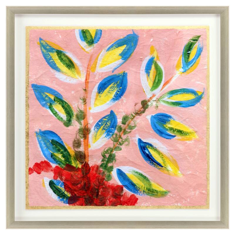 HomeRoots Vibrant Pink And Blue Modern Floral Giclee Silver Framed Wall Art