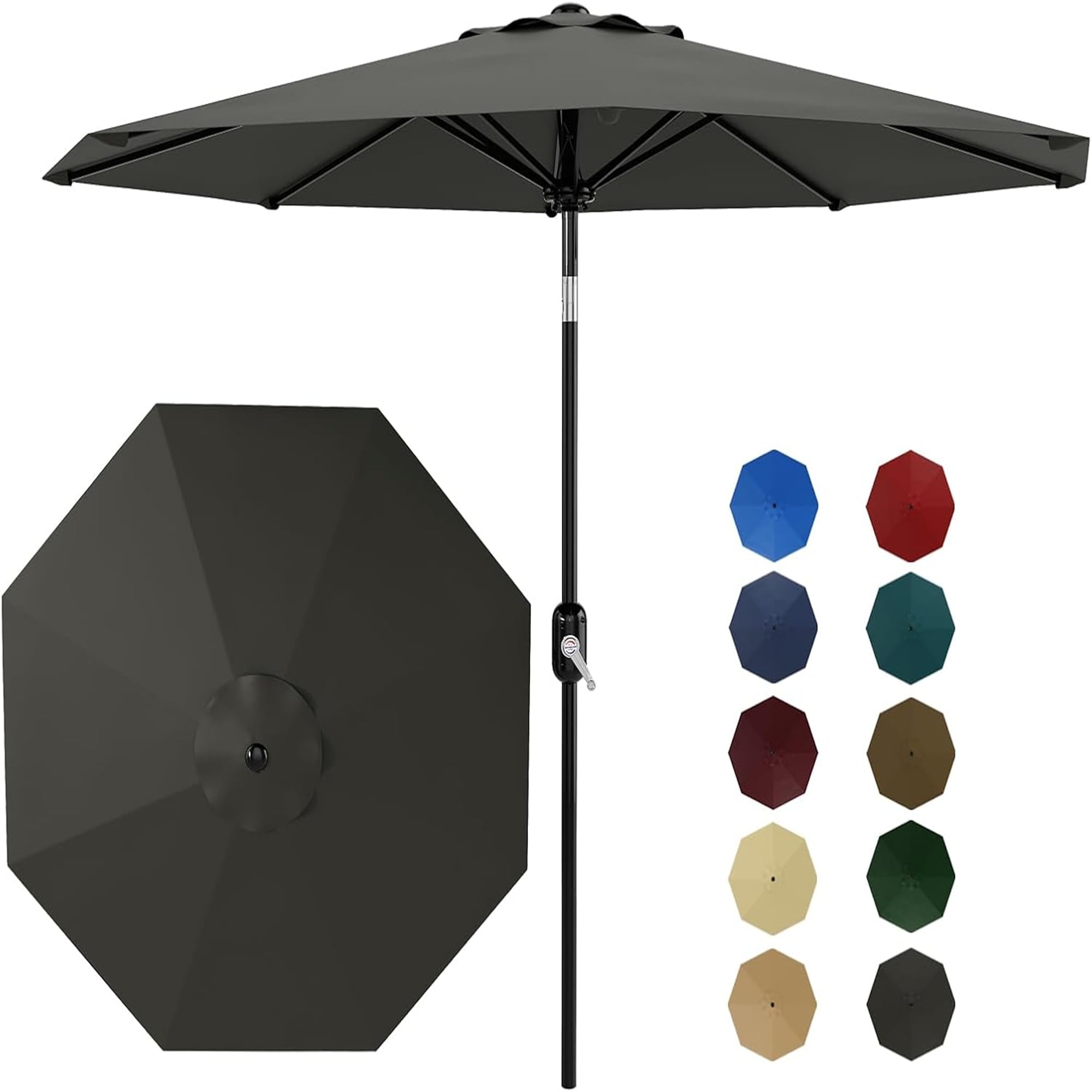 10-Ft Outdoor Parasol Crank Lift Push-Button Tilt Polyester Gray