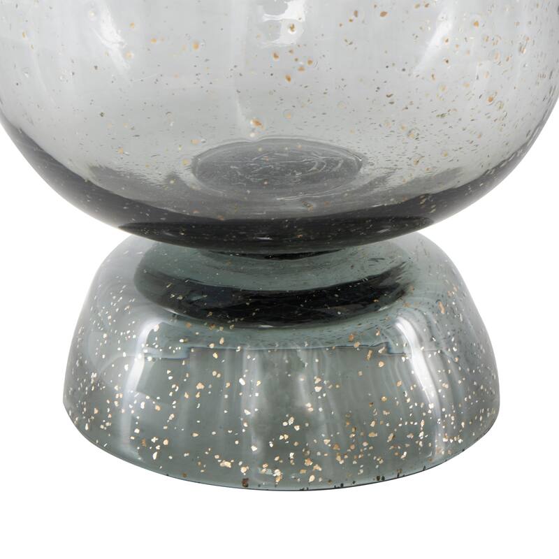 Black Glass Tulip Inspired Wide Floral Vase with Wavy Opening and Gold Speckles