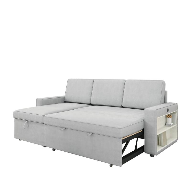 85.8" Pull Out Sleeper Sofa With USB Port And T-pyce Port
