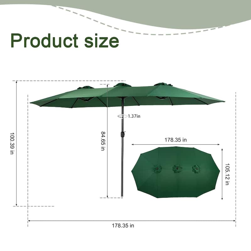 HOMEFUN 14.8 Ft Double Sided Outdoor Umbrella Rectangular Large with Crank