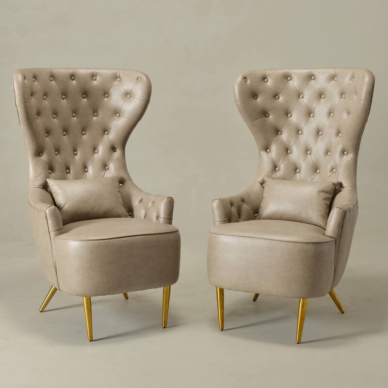 KINWELL Upholstered Tufted Faux Leather Wingback Chair PU Accent Chair