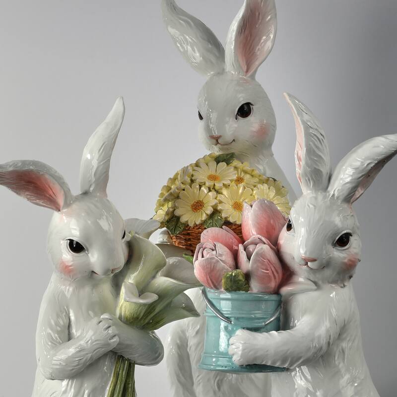 10.5-11.5" Resin Bunny With Floral Bouquet