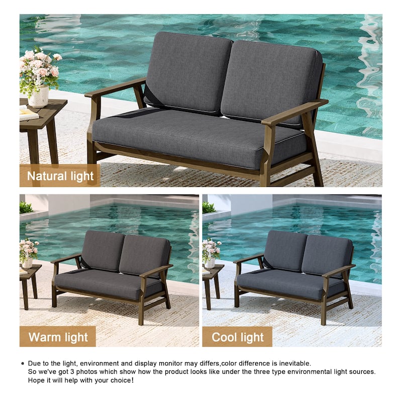 Teak Frame Outdoor Loveseat Daybed with Water-Resistant Cushions.