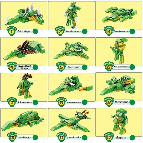 PANLOS 12 in 1 Dinosaur Model Building Brick Block, 577 Pieces