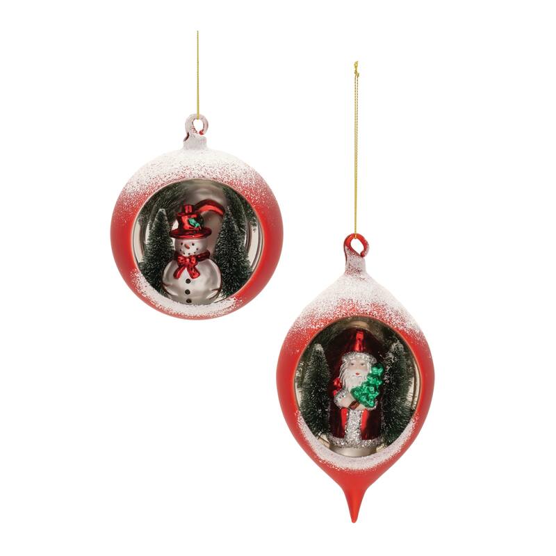 Mercury Glass Ornament with Pine Trees (Set of 6) - N/A