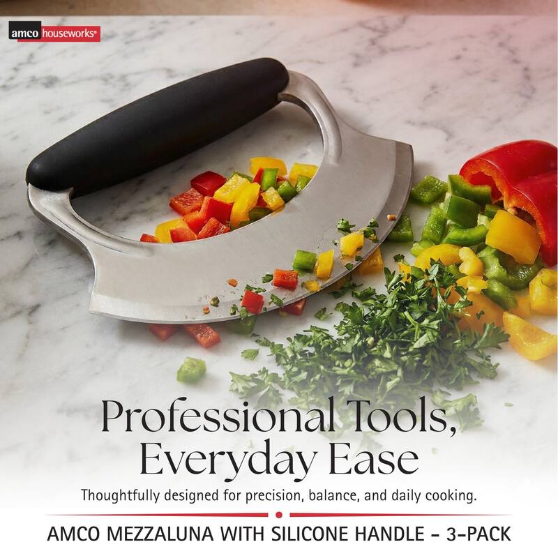 Amco Stainless Steel Handheld Mezzaluna Silicone Handle - 6.25" x 4.75" x 1.5"