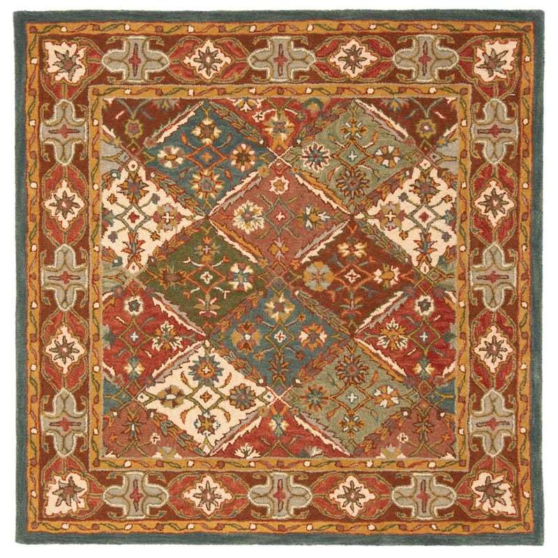 SAFAVIEH Handmade Heritage Chiseko Traditional Oriental Wool Rug - 6' Square - Green/Red