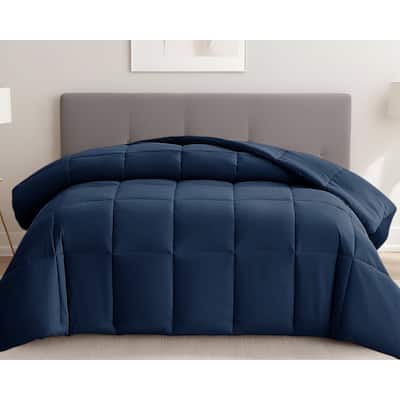 Navy Blue King Box Stitch Microfiber Down Alternative Comforter