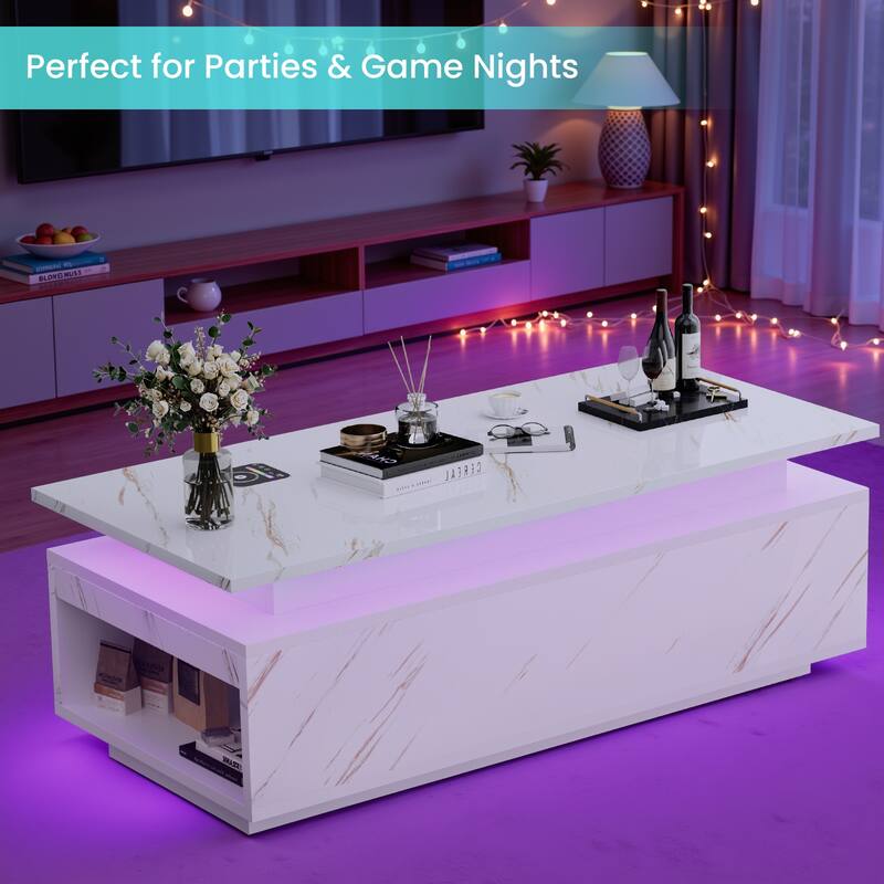 Pocassy 47.2 Inches Living Room Tables Modern LED Coffee Table