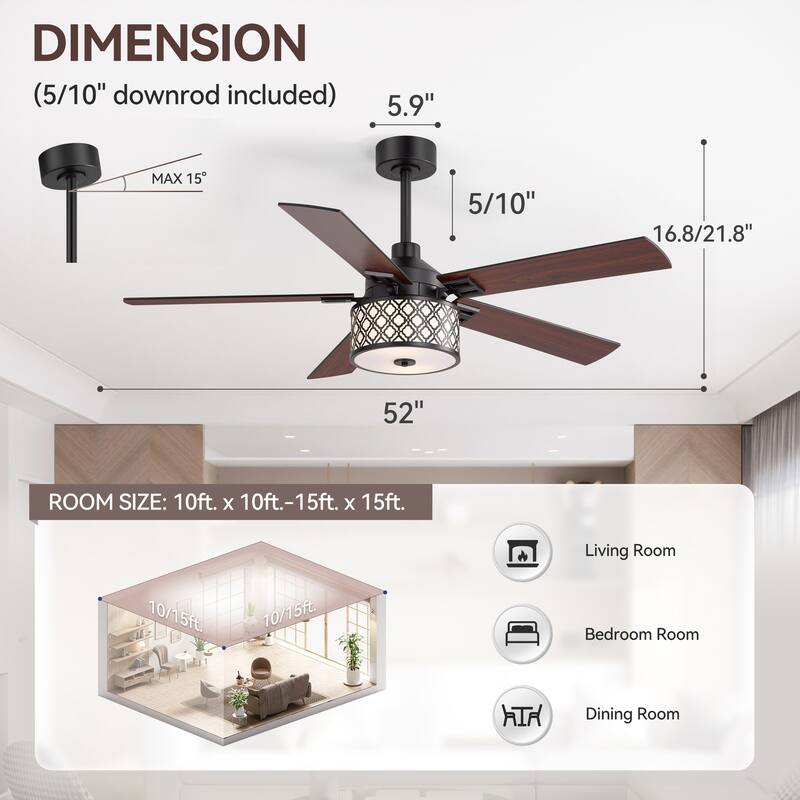 52" Reversible 5-Blade Caged Ceiling Fan with Light and Remote