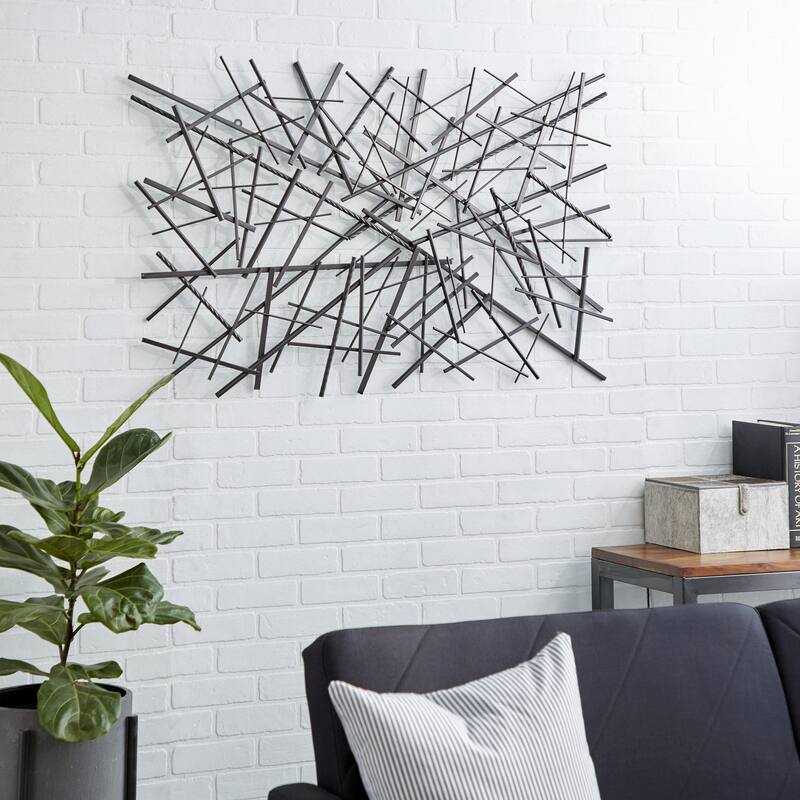 Metal Geometric Overlapping Lines Home Wall Decor - Dark Gray - Roche River Decor
