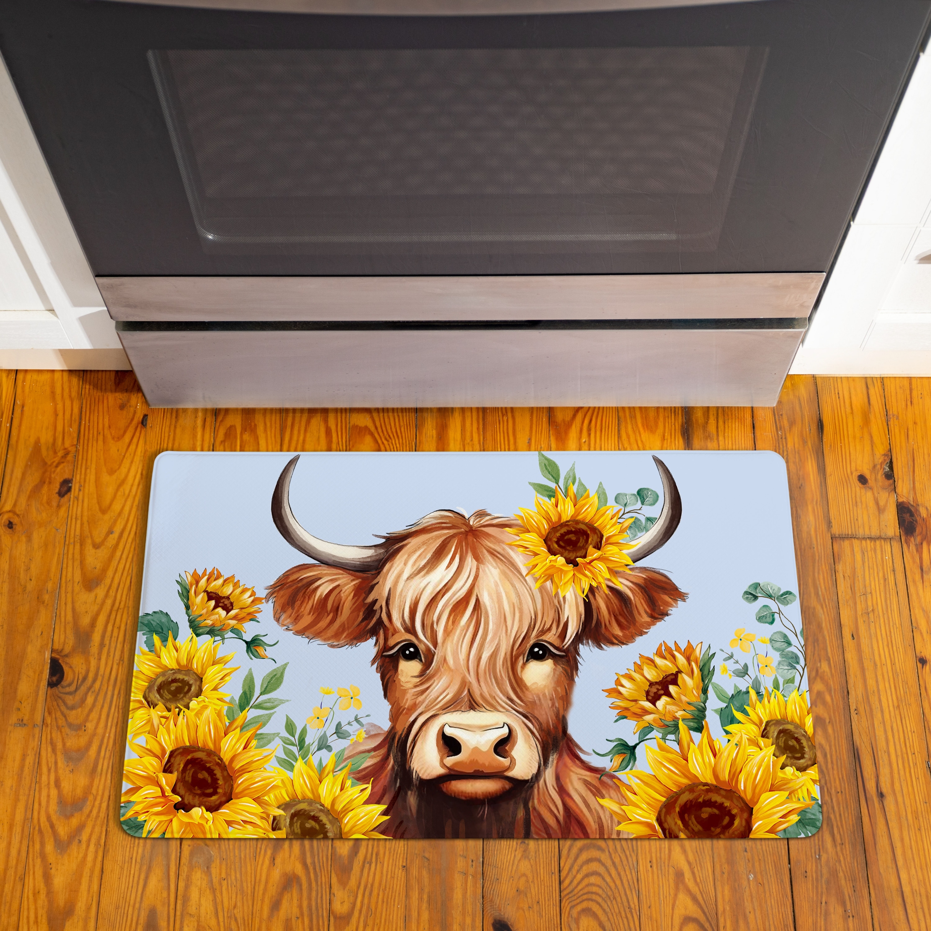 Highland Cow and Sunflowers Anti-Fatigue Door Mat - 30" x 18"