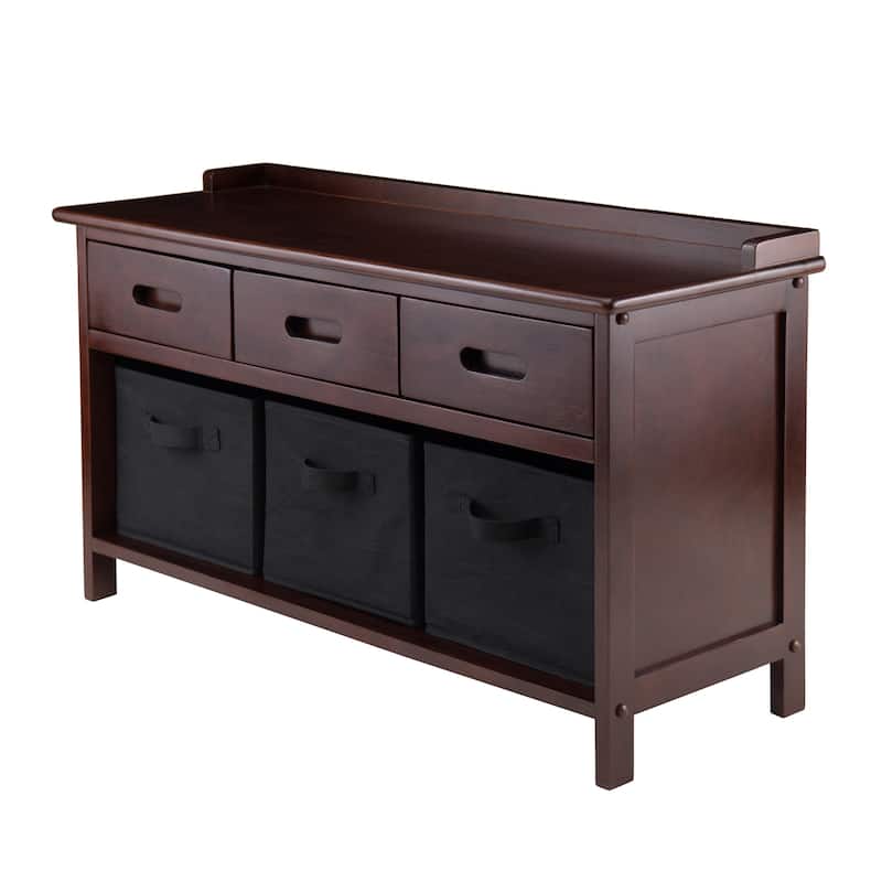 Adriana 4-Pc Storage Bench with 3 Foldable Fabric Baskets - Walnut-Black