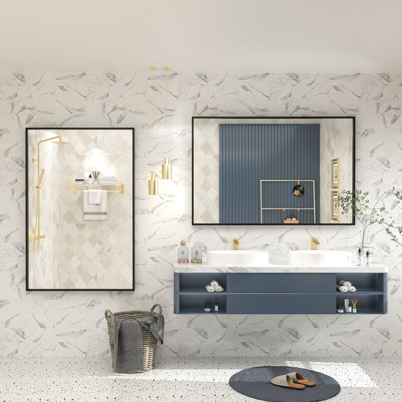 Aluminum Alloy Framed French Cleat Mounted Tempered Glass Wall Vanity Mirror