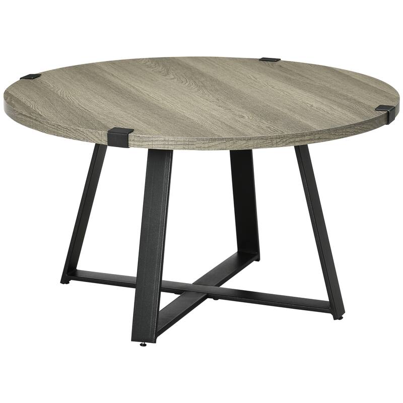 HOMCOM Round Coffee Table, Accent Center Table Steel Legs