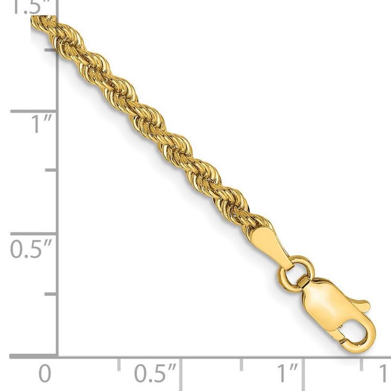 Curata 14k Solid Lobster Claw Closure 2.75mm Handmade Regular Rope Chain Bracelet