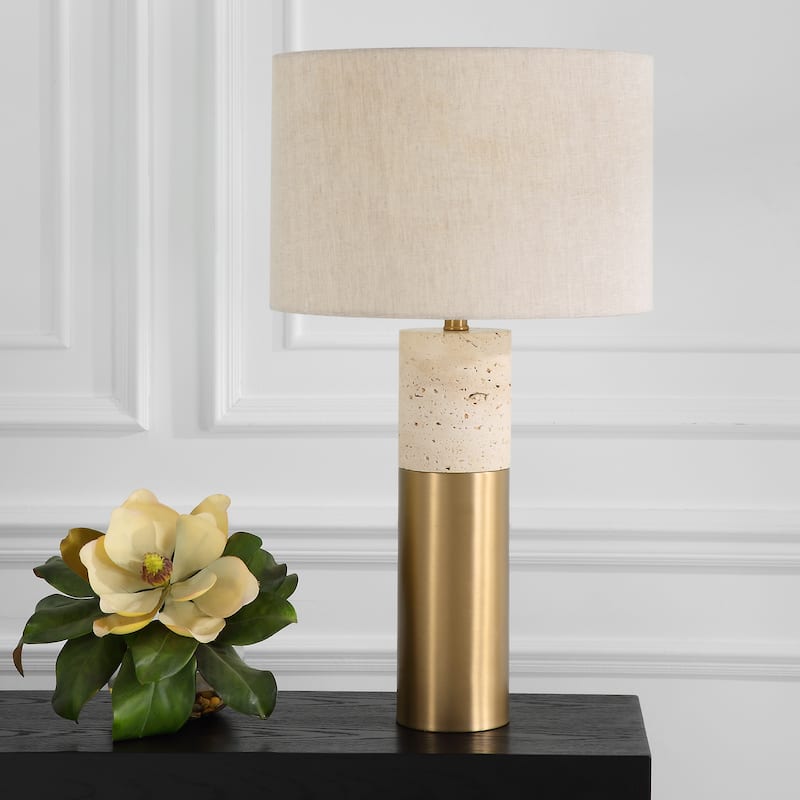 Uttermost Gravitas Elegant Brass & Stone Lamp - 16 W X 27.5 H X 16 D (in)