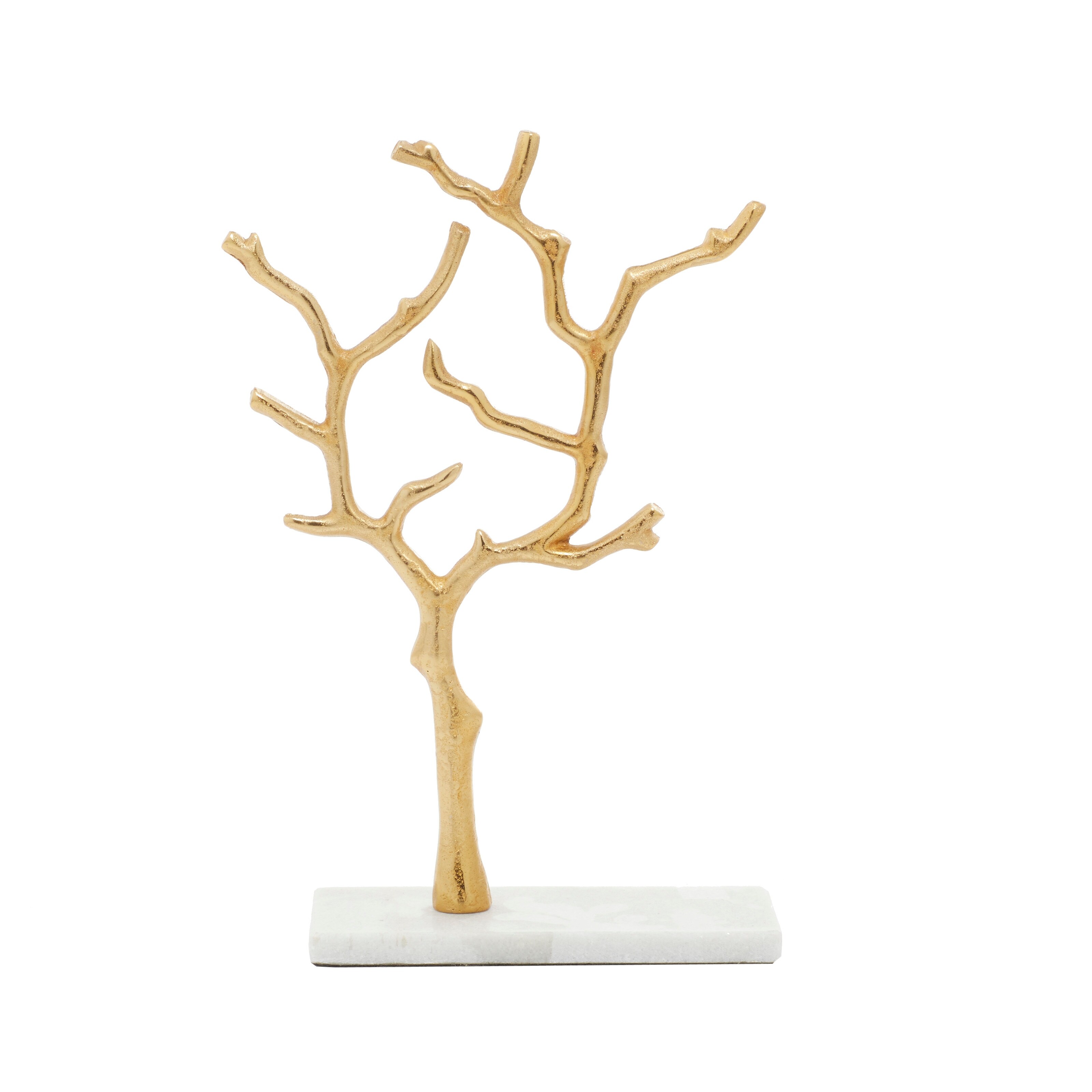 Gold Marble Tree Jewelry Stand with Rectangular Base