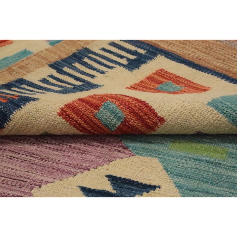 Hand Woven Oriental 100% Wool Carpet Southwestern Modern Navy Blue & Blues Kilim Area Rug - 9' 2'' X 6' 0''