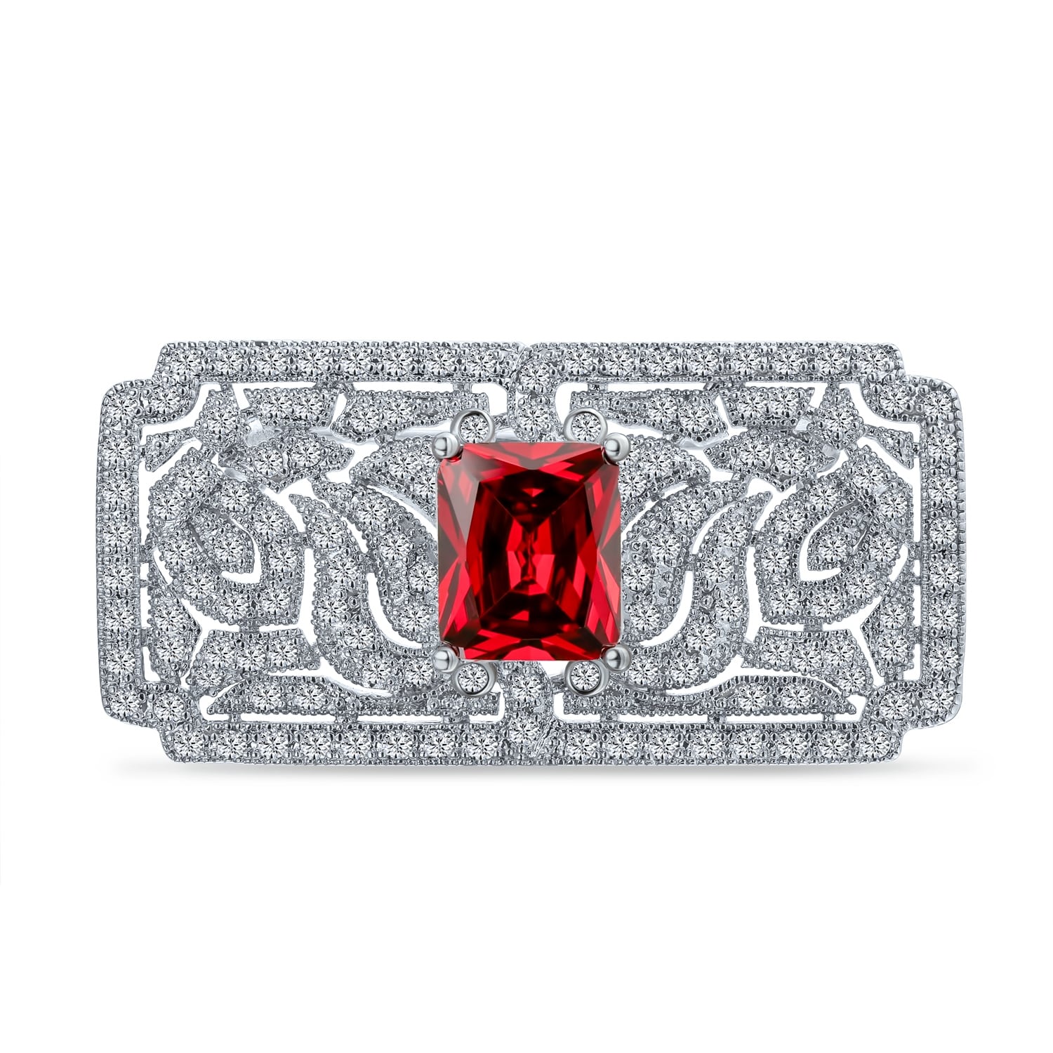 WLL Elegant Ruby Red Gray Rhinestone Shining Crystal Love Heart Brooch Pin