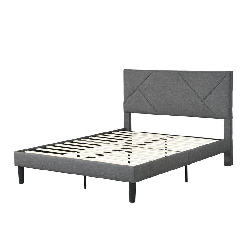 Full Size Upholstered Platform Bed Frame with Headboard, Wood Slat Support, Easy Assembly, Gray