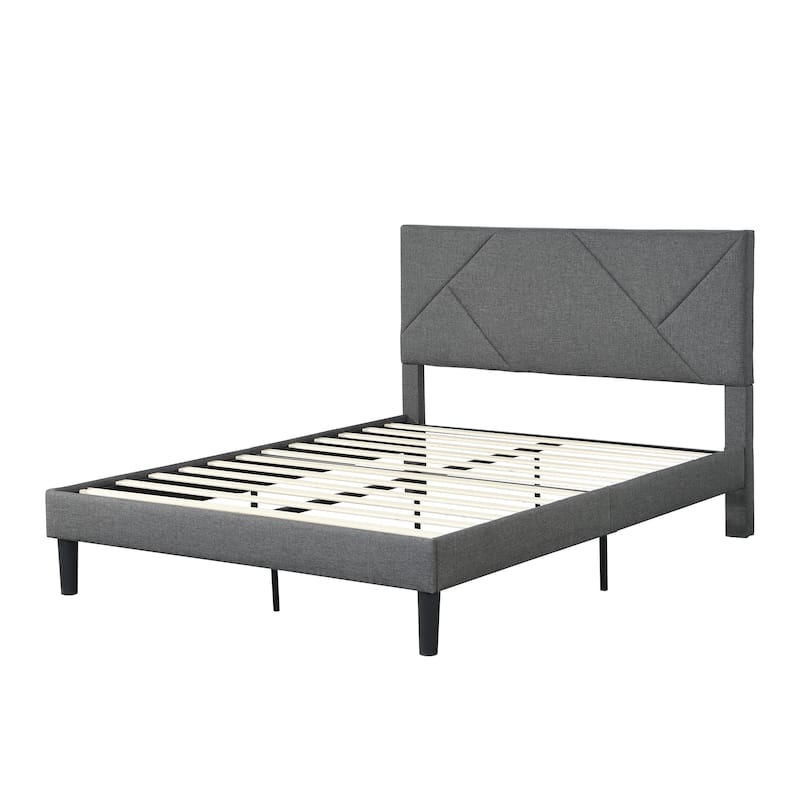 Queen Size Upholstered Platform Bed with Wood Slat Support