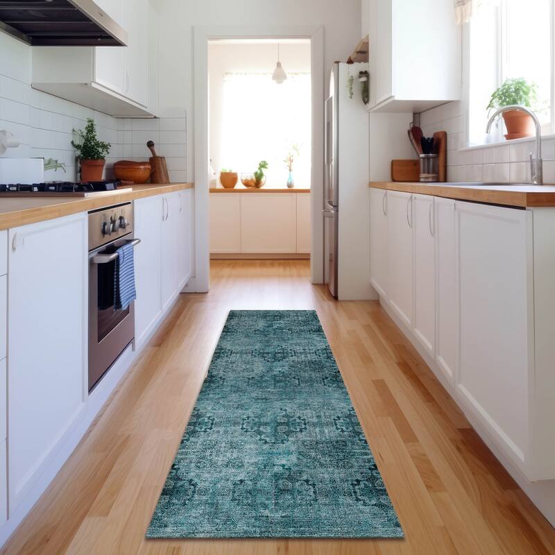 Premium Washable Super Soft Boho Modern Mayfield Rug - Teal - 2' 3" x 7' 6" - Runner