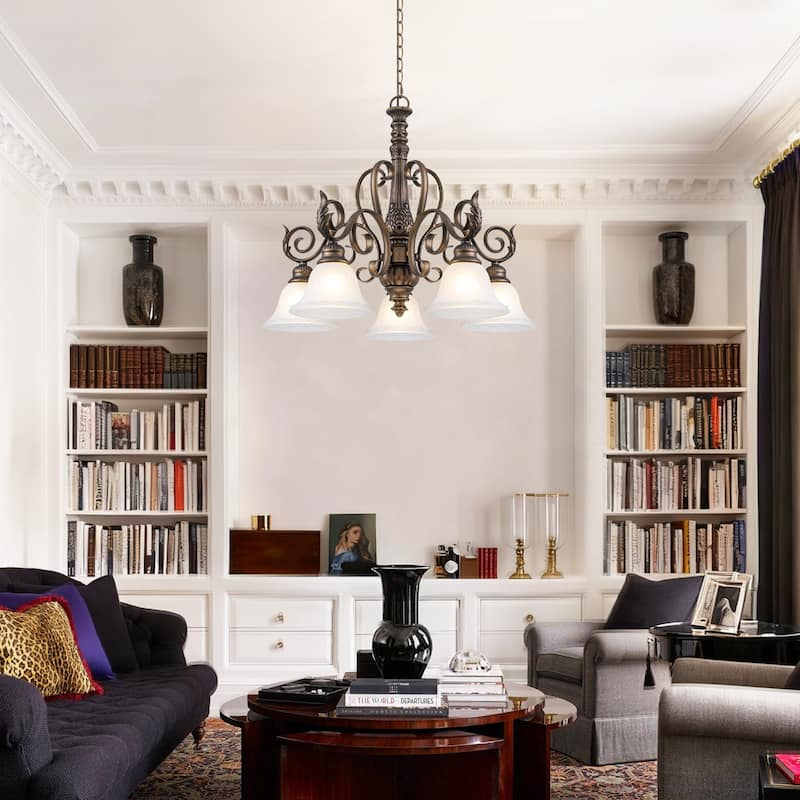 5-Light Oil Rubbed Bronze Chandelier Glass Bell Shades Traditional - Dia.26.81-in
