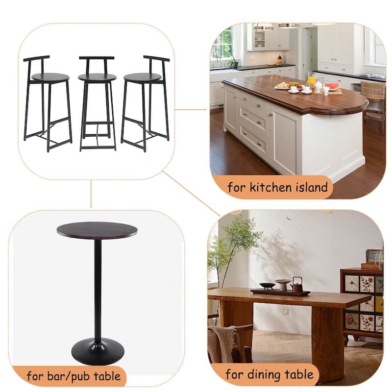 27''H Barstool Set of 3 Wooden Round Bar Stools with Footrest, Easy Assembly, for Dining Room, Kitchen