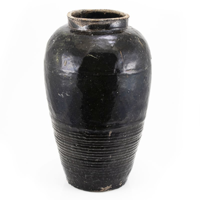 Vintage Black Porcelain Wine Jar Large