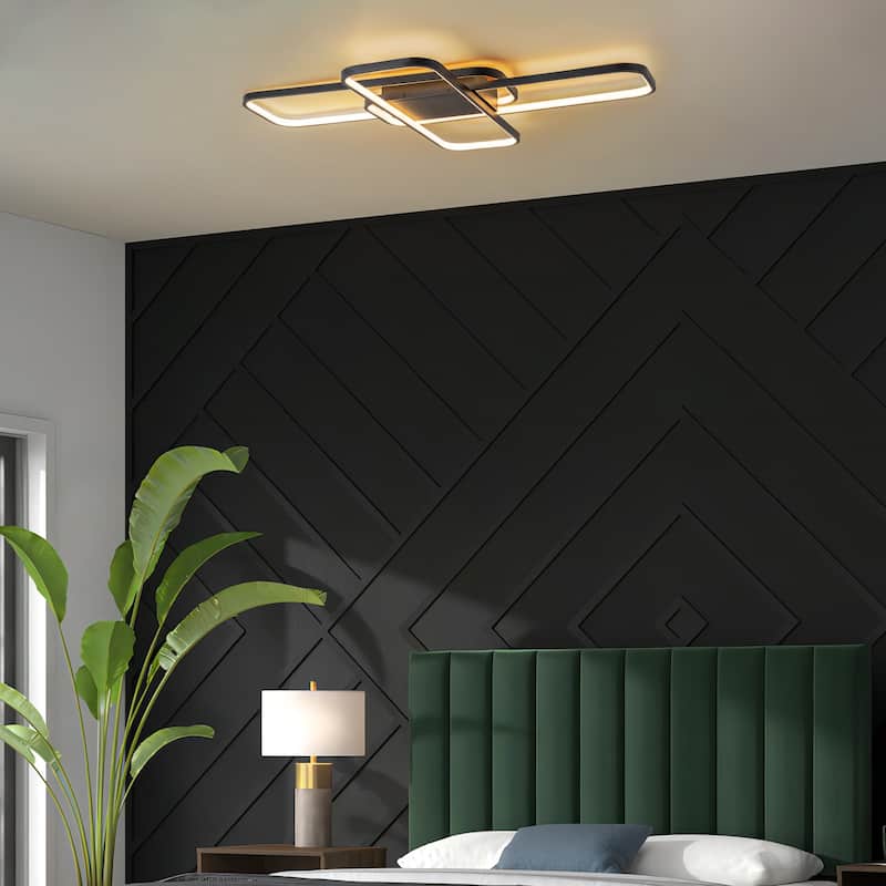 Black 34.6 in. 3000K Integrated LED Ceiling Light Dimmable 3-Square Flush Mount Light for Dining Living Room Bedroom