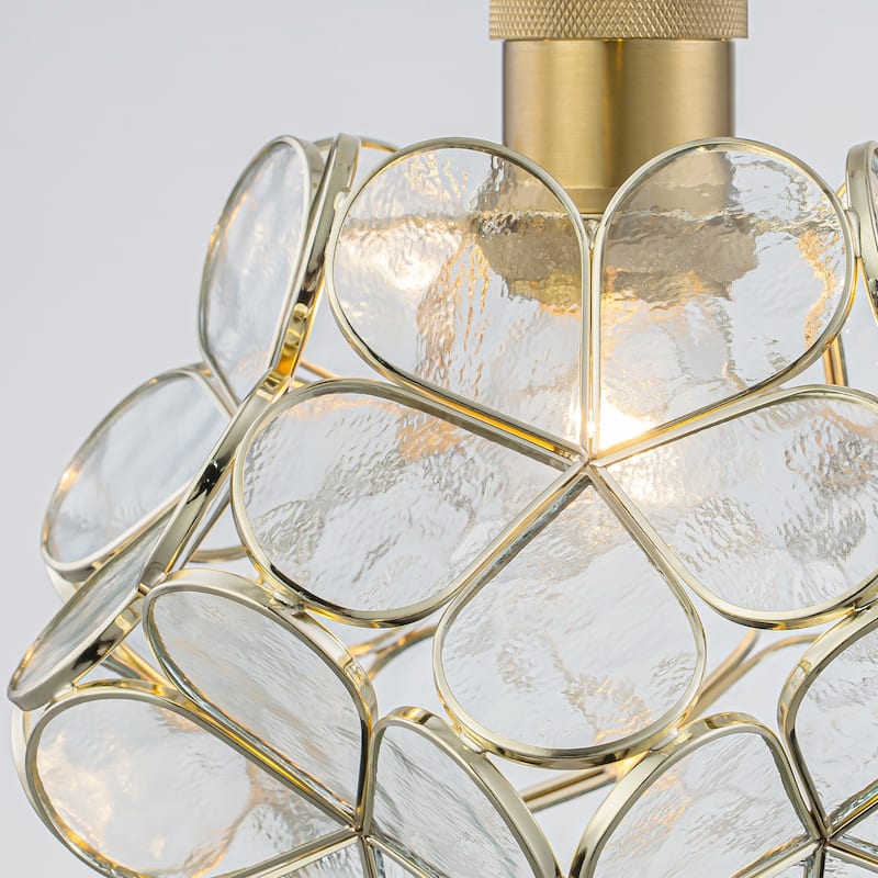 Rennnsan 1-Light Mid-Century Brass Glass Flower Pendant Light Vintage Floral Ceiling Light for Dining Room Kitchen Island